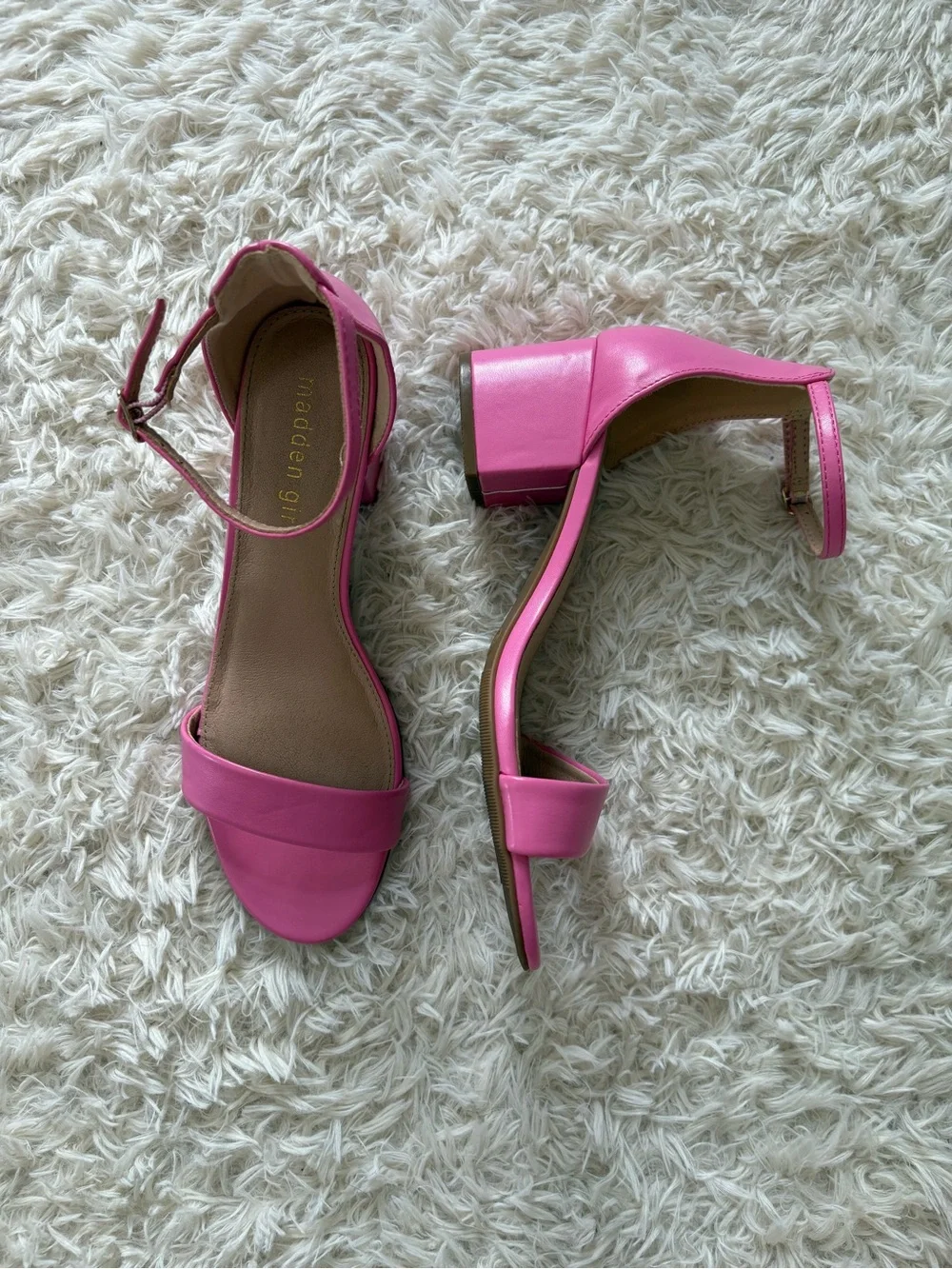 Madden Girl Hot Pink Block Heel Ankle-Strap Sandals
